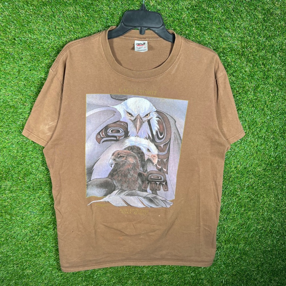 Vintage Anvil Alaska Raptor Center Eagle Spirit Graphic T-Shirt Brown Large